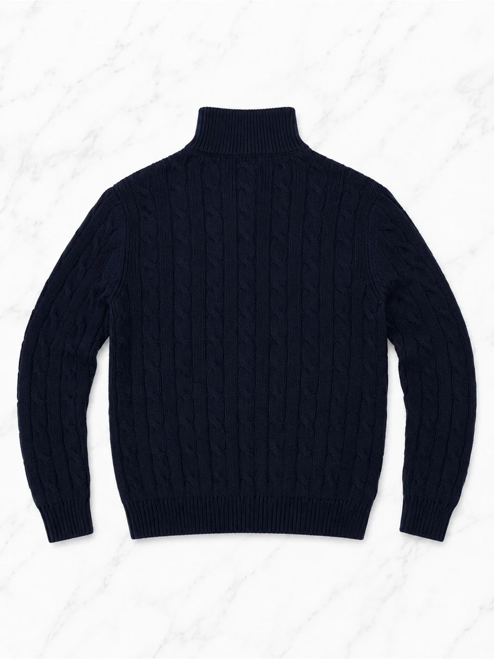 Polo by Ralph Lauren Navy Cable-Knit Quarter-Zip Sweater with Red Pony